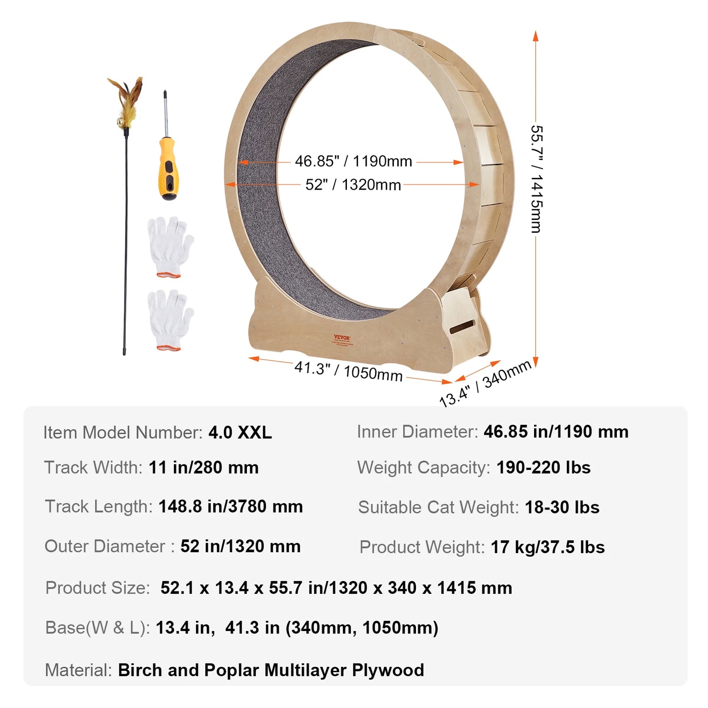 "Roue d'Exercice en Bois Naturel pour Chat - Tapis Amovible et Roulement Silencieux"