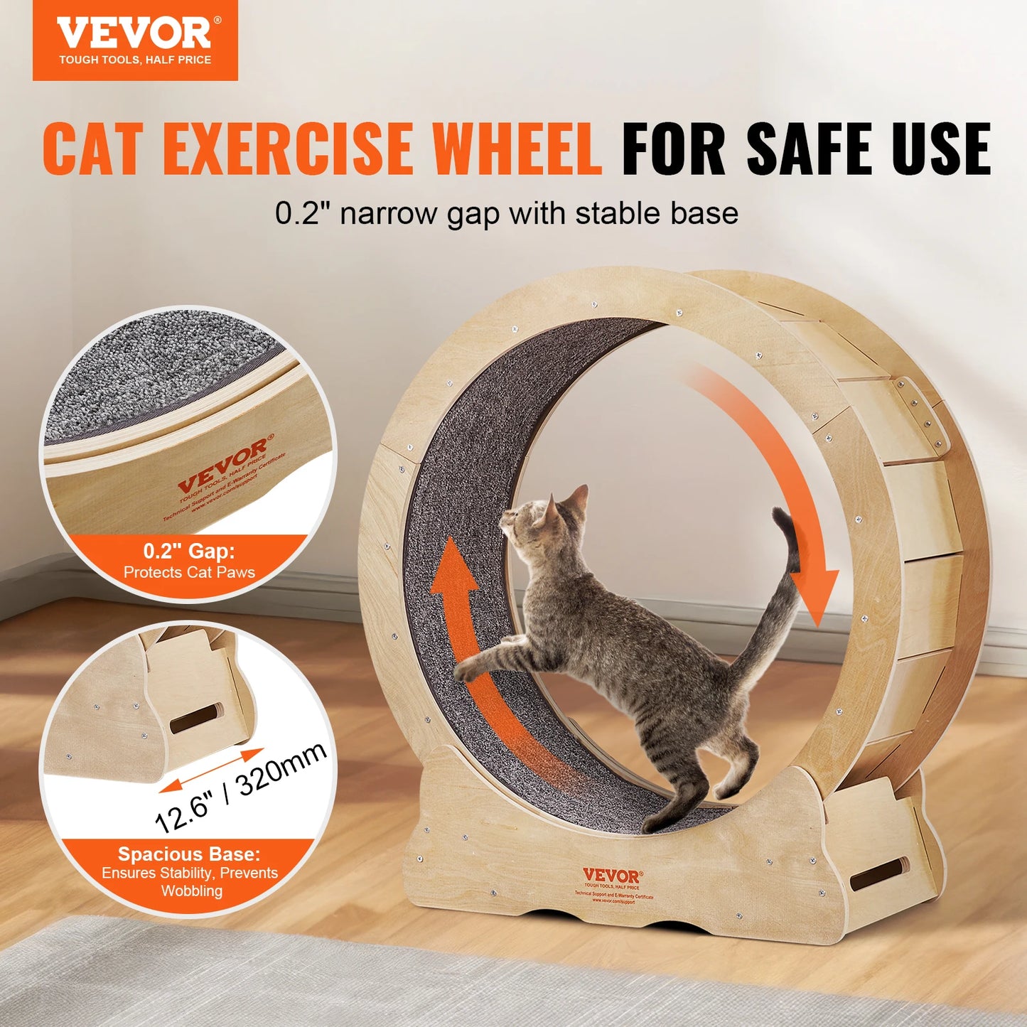 "Roue d'Exercice en Bois Naturel pour Chat - Tapis Amovible et Roulement Silencieux"