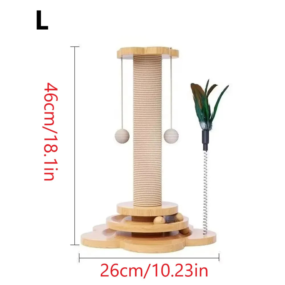 Arbre à Chat en Bois - Jouet et Griffoir Durable avec Balle Amusante