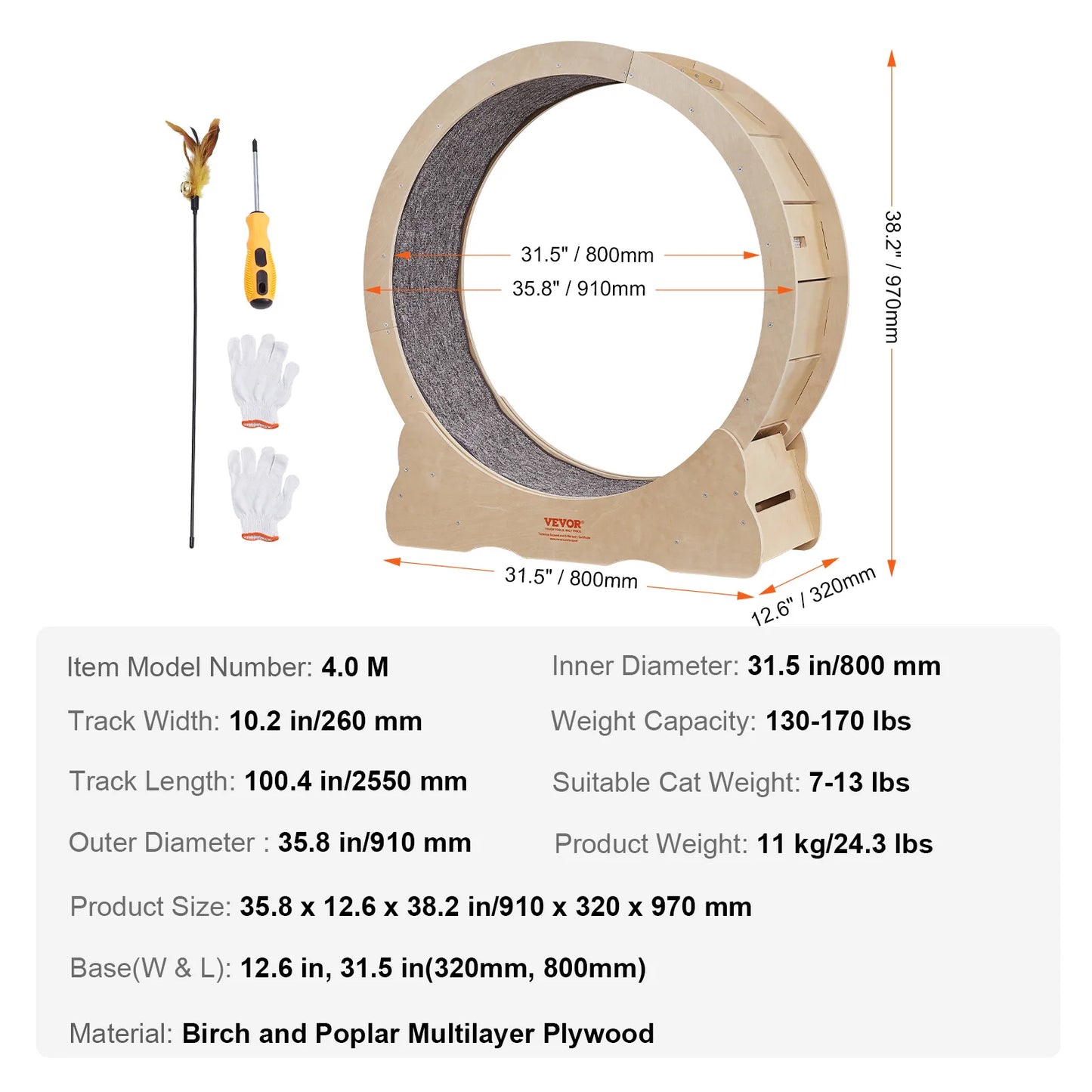 "Roue d'Exercice en Bois Naturel pour Chat - Tapis Amovible et Roulement Silencieux"