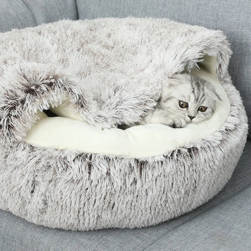 Lit Rond Douillet en Peluche pour Animaux