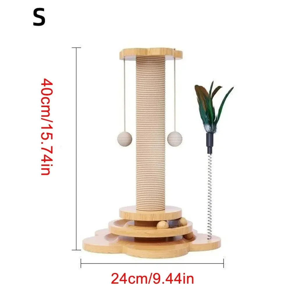 Arbre à Chat en Bois - Jouet et Griffoir Durable avec Balle Amusante