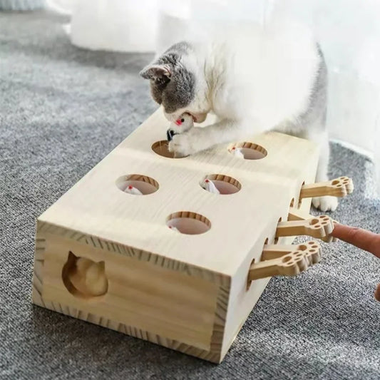 Jouet Interactif pour Chats – Puzzle en Bois avec Labyrinthe et Trous