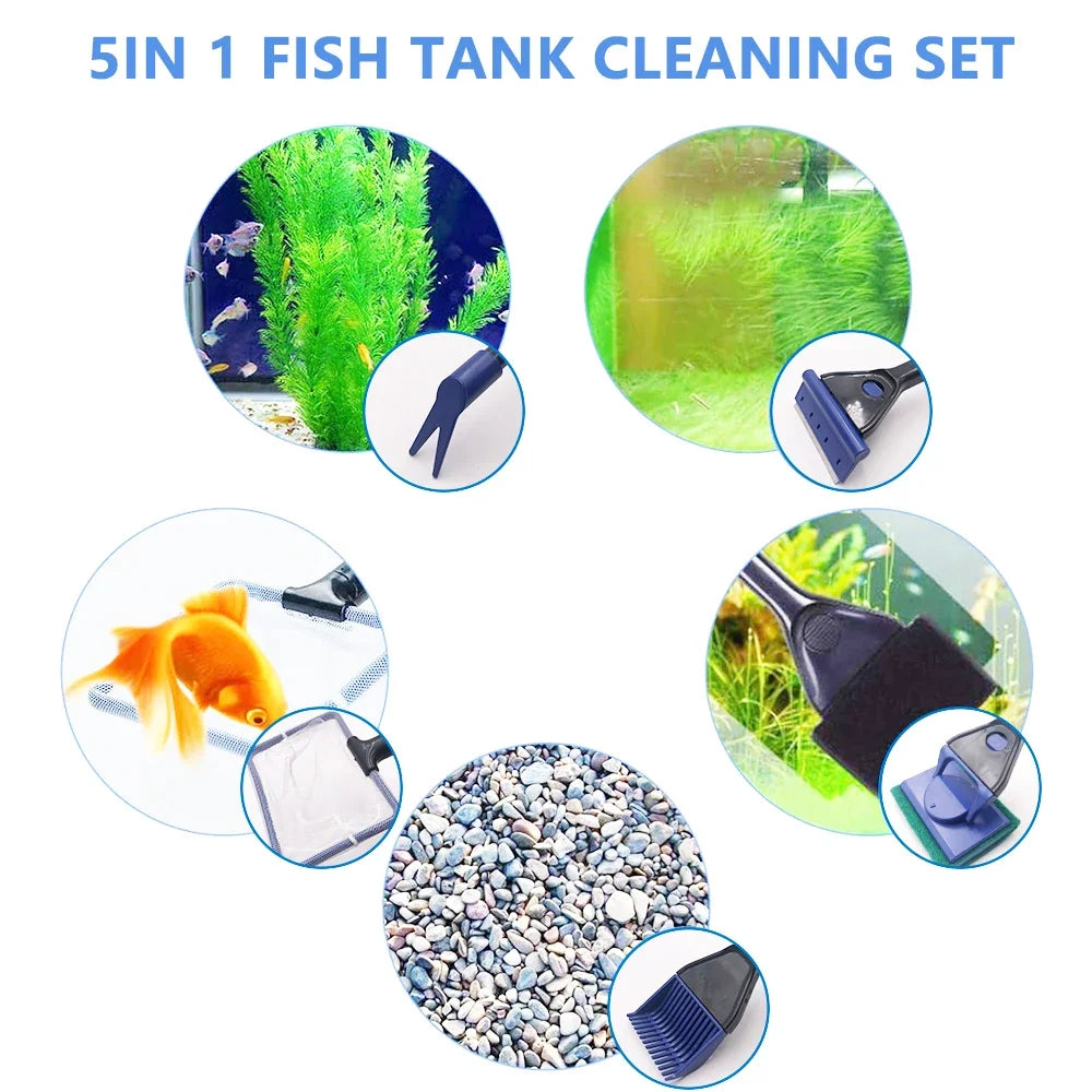 Kit 5 en 1 Aquarium Cleaning Tools – L’indispensable pour un aquarium impeccable !