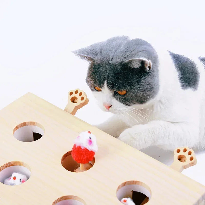 Jouet Interactif pour Chats – Puzzle en Bois avec Labyrinthe et Trous