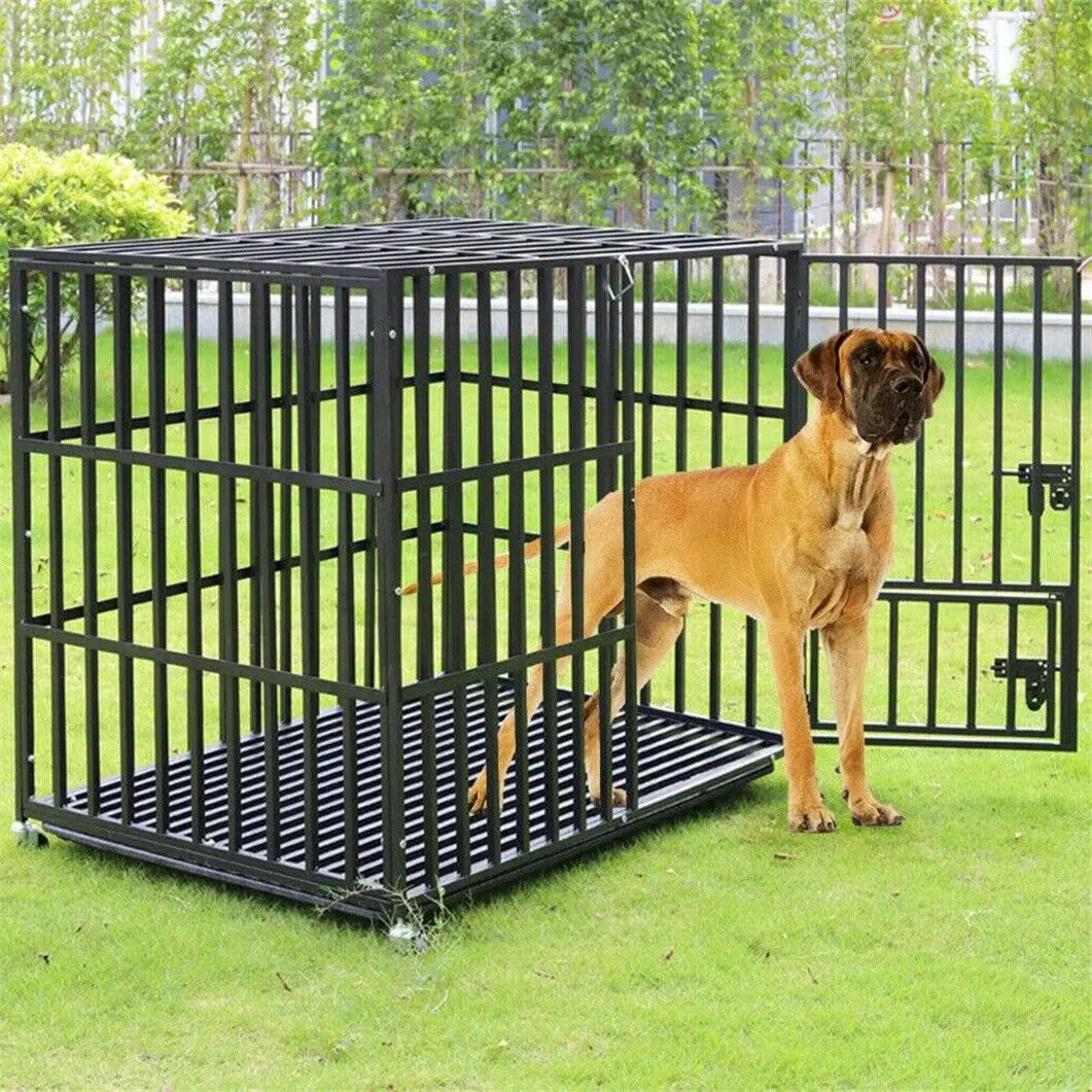 Cage pour Chien Ultra-Résistante avec Roulettes, 3 Portes et Plateau Amovible