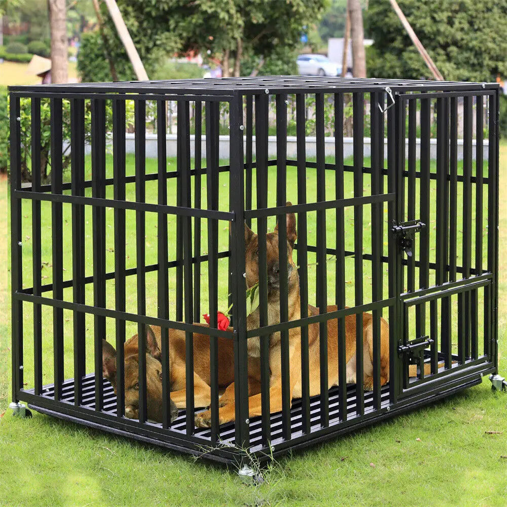 Cage pour Chien Ultra-Résistante avec Roulettes, 3 Portes et Plateau Amovible