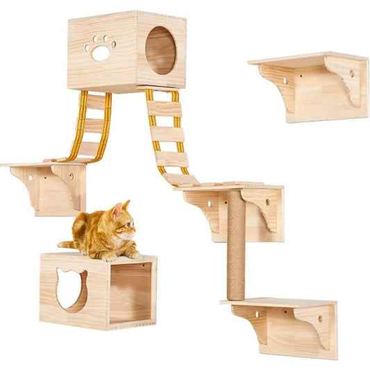 Set de Grimpe Murale 9pcs pour Chats - Confort, Jeu et Évasion