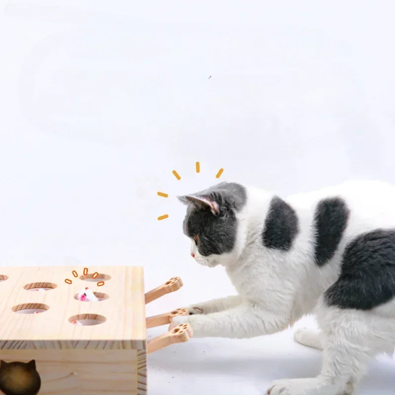 Jouet Interactif pour Chats – Puzzle en Bois avec Labyrinthe et Trous