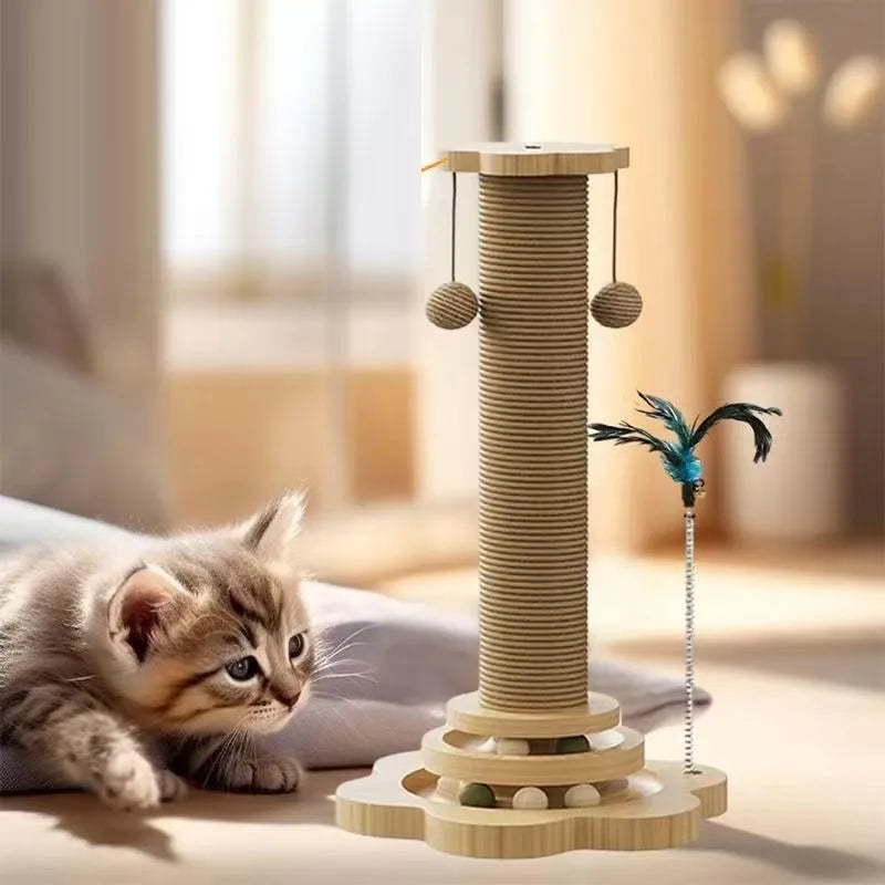 Arbre à Chat en Bois - Jouet et Griffoir Durable avec Balle Amusante