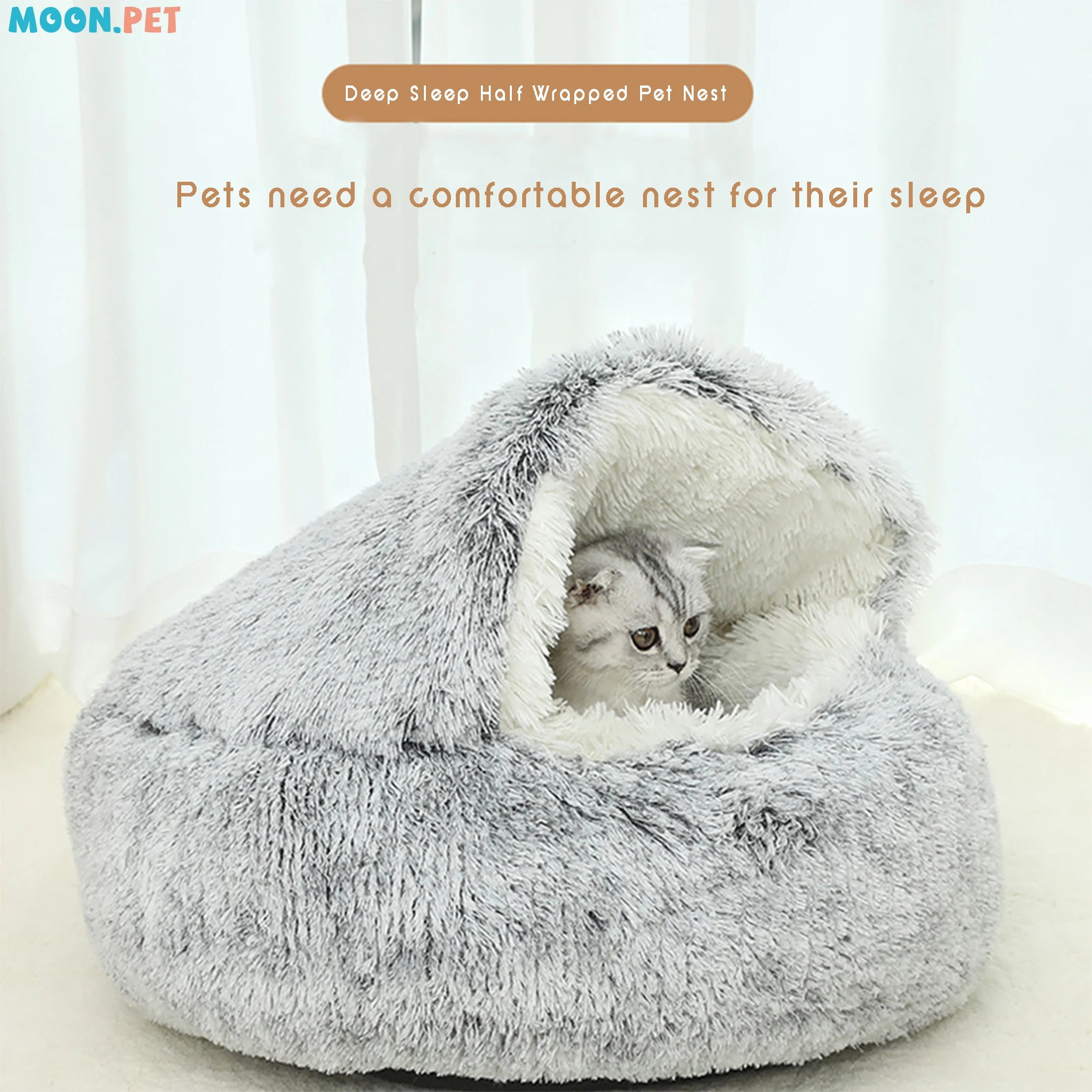 Lit Rond Douillet en Peluche pour Animaux