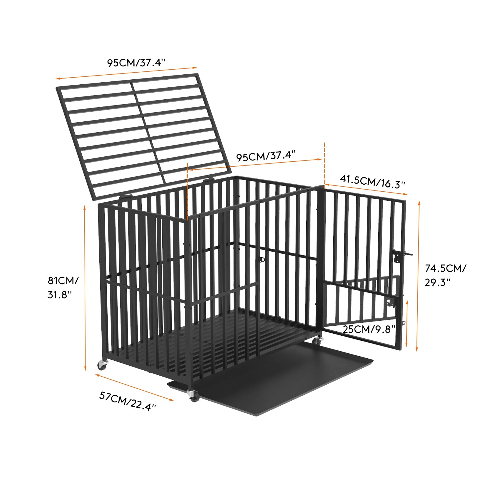 Cage pour Chien Ultra-Résistante avec Roulettes, 3 Portes et Plateau Amovible